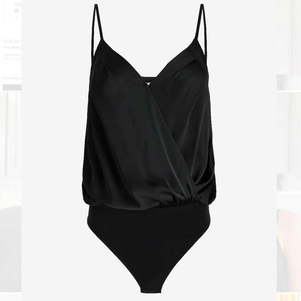 Express Satin Pleated Faux Wrap Cami Bodysuit